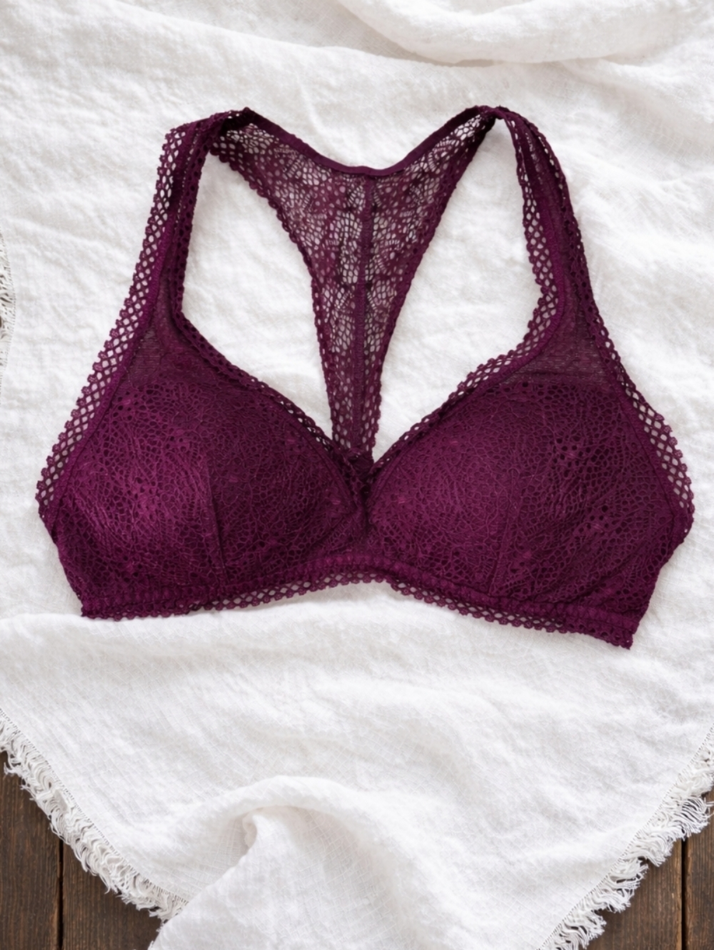 Victoria's Secret Lace Crochet Racerback Bralette in Deep Plum Size S